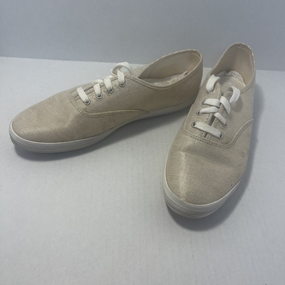 Liz Claiborne "Ocean Mist" Canvas, Tennis Shoes Sneakers Size 8.5 M Gold Shimmer